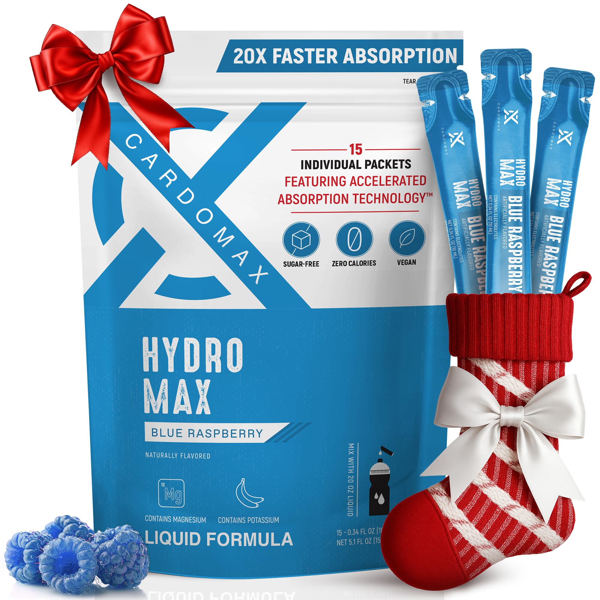 Hydration Packets - Hydromax Electrolyte Drink Mix Packets with Sodium, Magnesium, & Potassium - Vegan & Keto-Friendly, Electrolyte Drink Mix - 15 Liquid Hydration Sticks, Blue Raspberry