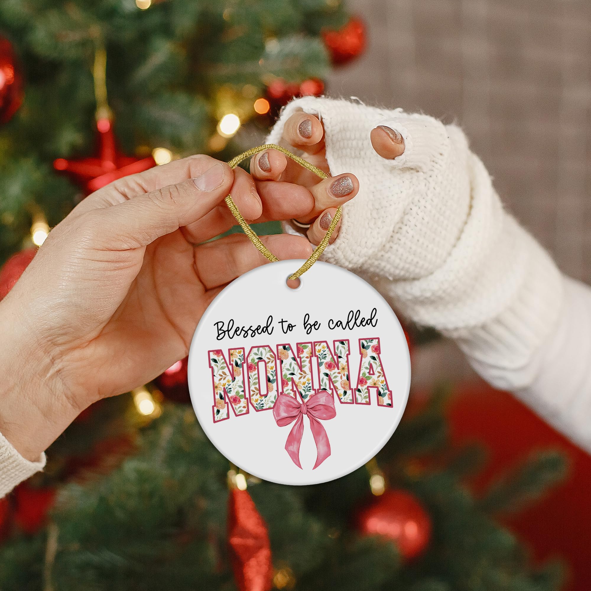Blessed to Be Called Nonna Mothers Day Birthday Christmas Tree Ceramic Ornaments Gifts for Grandma from Grandkids, Grandma Ornaments for Christmas Tree Decorations Gifts for Nonna, 3x3Inch