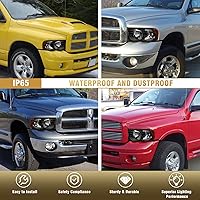 Vista 6 de Repuesto de conjunto de faros AS para Dodge Ram 1500 2002-2005/Ram 2500 3500 2003-2005 con carcasa negra, reflector ámbar, lentes transparentes