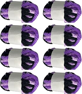 Super Bulky Chunky Blanket Chenille Yarn for Arm Knitting, Stripes Multicolored Quick Polyester Jumbo Easy Weaving Yarn Luxury Thick Yarns (Multicolored #15, 8 Pack / 64 oz)