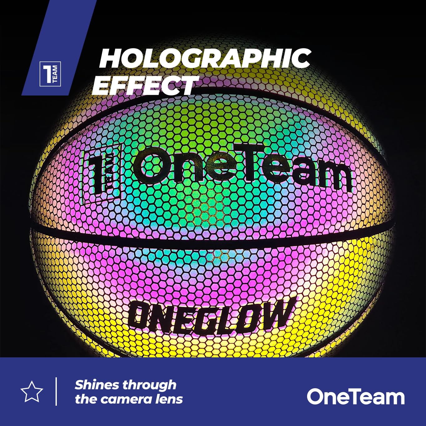 OneTeam Balón de baloncesto holográfico en tamaño 7 OT-BB01H Basket con un diámetro de 24,6 cm con materiales holográficos de PU y goma de alta calidad para entrenamiento y juego