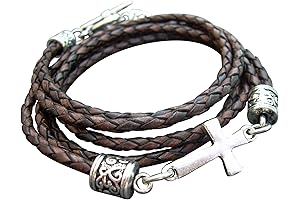 Personalized Engraved Cross Bolo Bracelet Handmade Braided Brown Leather Braided Religious Charm Leather Bolo Bracelet