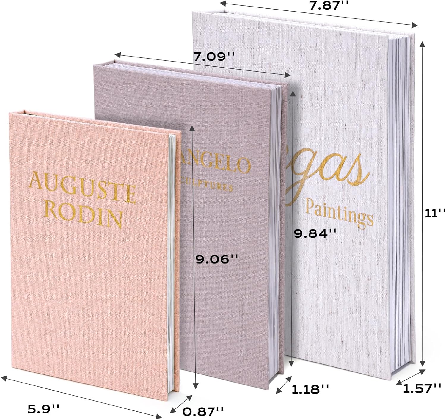 XKDOUS Set of 3 Linen Decorative Books with Gold Foil Cover Faux Book Storage Box for Coffee Table, Bathroom Shelf & Home Decor