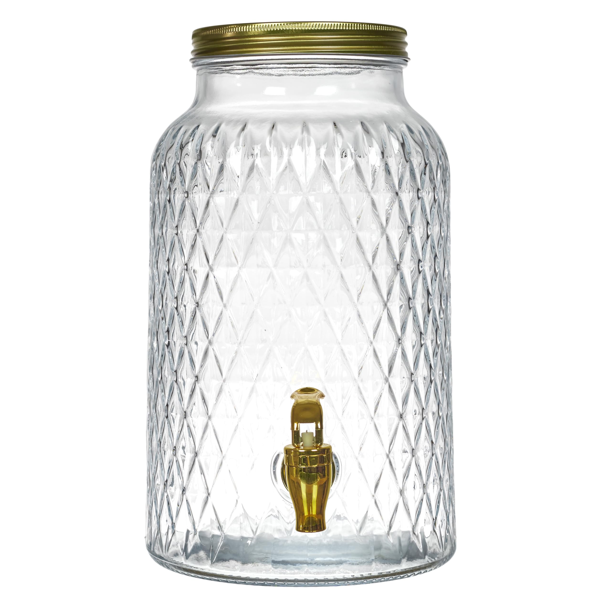 COOK CONCEPT, KA6280, 6-Liter-Trinkbrunnen im Diamant-Design, ideal für Cocktails, Biere und Säfte, praktischer Wasserhahn, perfekt für Partys und Aperitifs – transparent, goldfarben