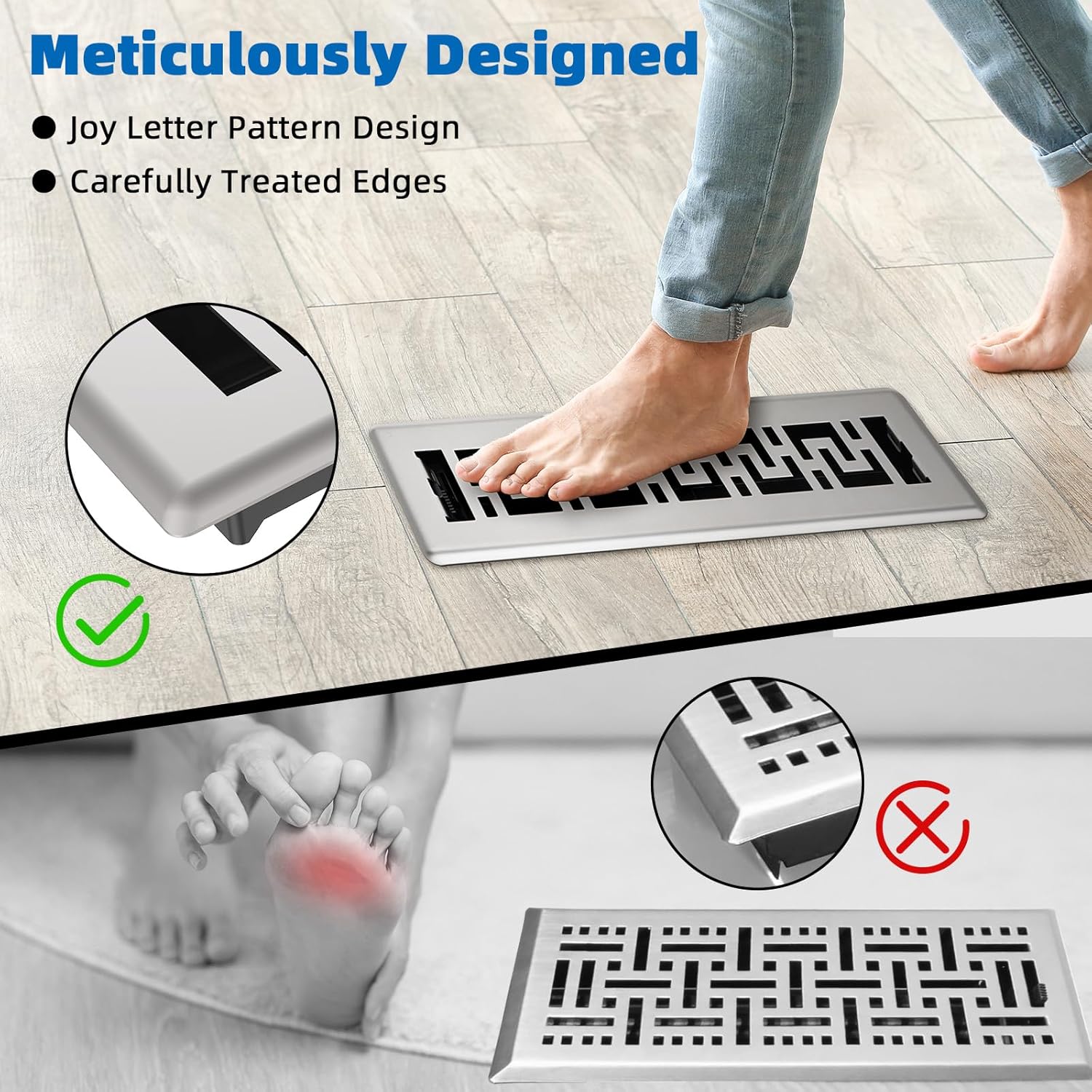 3 Pack Floor Register 2x12 Inches - Heavy Duty Walkable Steel Decorative Vent Covers for Home Floor Air Floor Vents Register Easy Adjust Air Flow with Scratch Resistant Finish