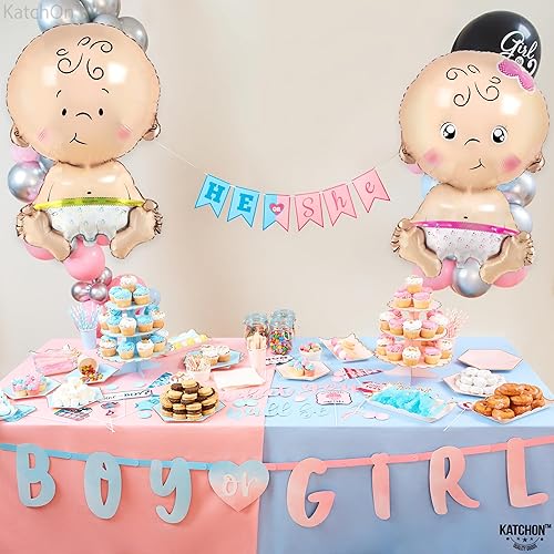 Miniatura 3 de KatchOn, Juego de globos de revelación de género para bebé, 32 pulgadas, paquete de 2, decoraciones de revelación de género, globos para niños y