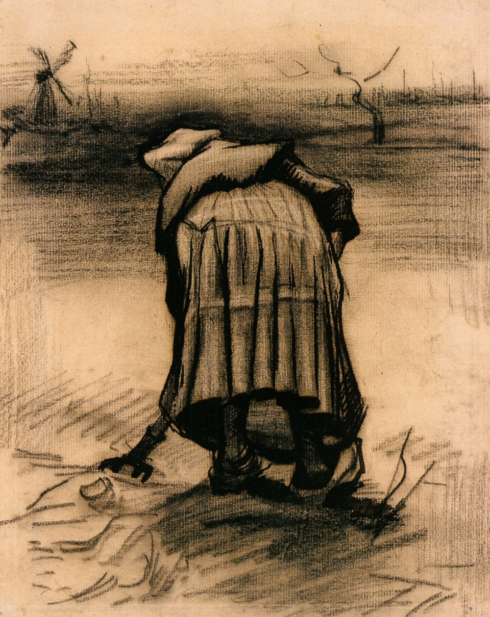 Peasant Woman Lifting Potatoes Van Gogh - Tableau Noir Mat Grand Format