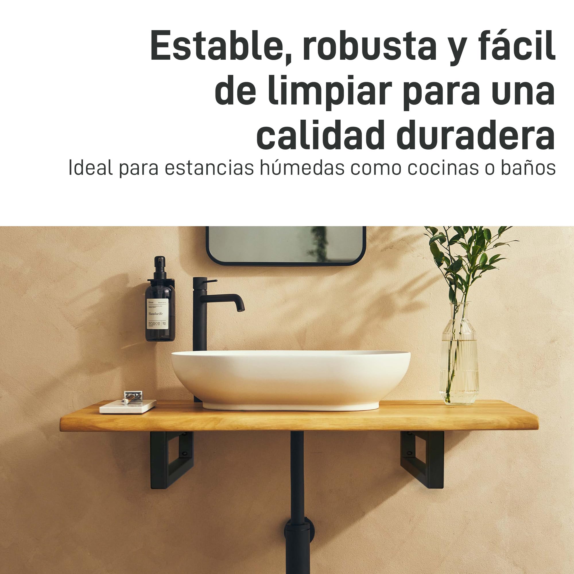 Natural Goods Berlin 2X Escuadras para Estanterías Rectangular | Soporte para Estante de Pared y Lavabo | Montaje en Pared Sencillo | Soporte de Estante de Metal en Negro | Toalleros de Baño | 500mm