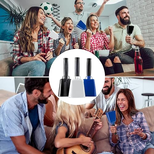 Miniatura 6 de Campana de vaca de acero con asa, campanas de animación y fabricantes de ruido fuerte, campanas de mano para eventos deportivos, juegos de fútbol,