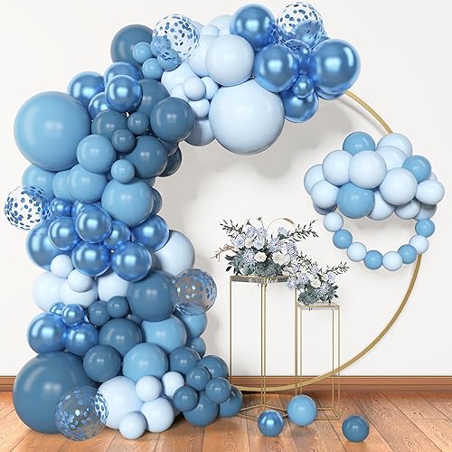Miniatura 31 de Amandir Kit de arco de guirnalda de globos azul polvoriento, 153 piezas, diferentes tamaños de 18, 12, 10, 5 pulgadas, globos de látex azul blanco