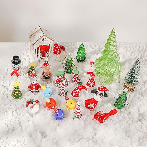 Miniatura 6 de HDCRYSTALGIFTS 4 piezas de figuras navideñas de vidrio soplado, hechas a mano, figuras de Navidad en miniatura para casa de muñecas, decoración de