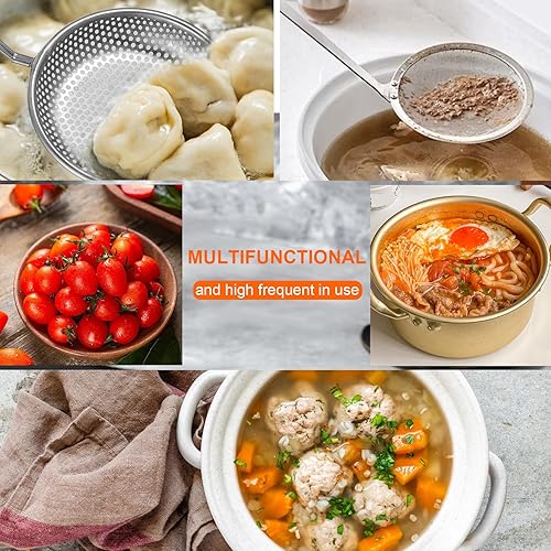 Miniatura 6 de Juego de 3 cucharas de colador y espumadera de araña, cucharón de acero inoxidable, tamiz de alambre de metal, agujeros grandes, colador ranurado,