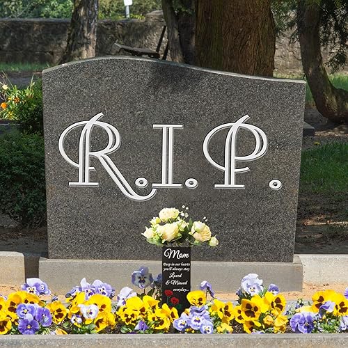 Miniatura 6 de Geosar Jarrones de cementerio de mamá para tumba, cementerio de metal, jarrón de flores conmemorativas con pinchos para mamá, decoraciones florales