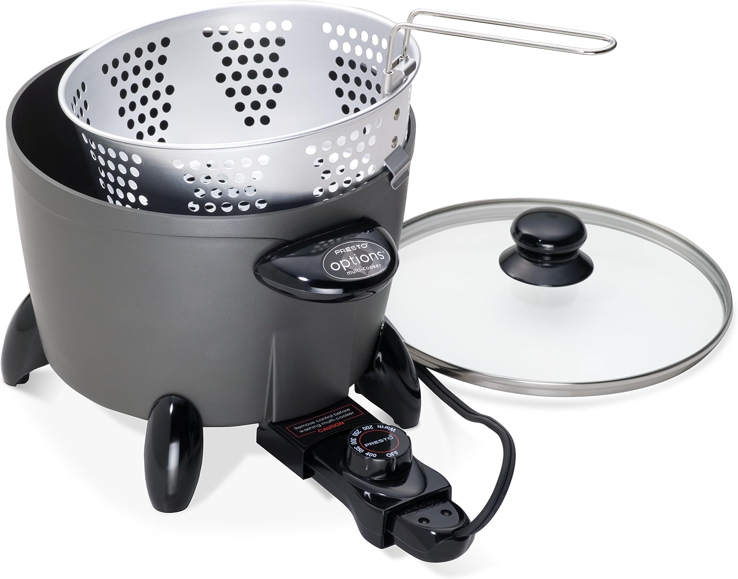 WEPMMJ Presto 06003 Options Electric Multi-Cooker, Steamer Deep-Fryer, Aluminium, 6 quarts, Black