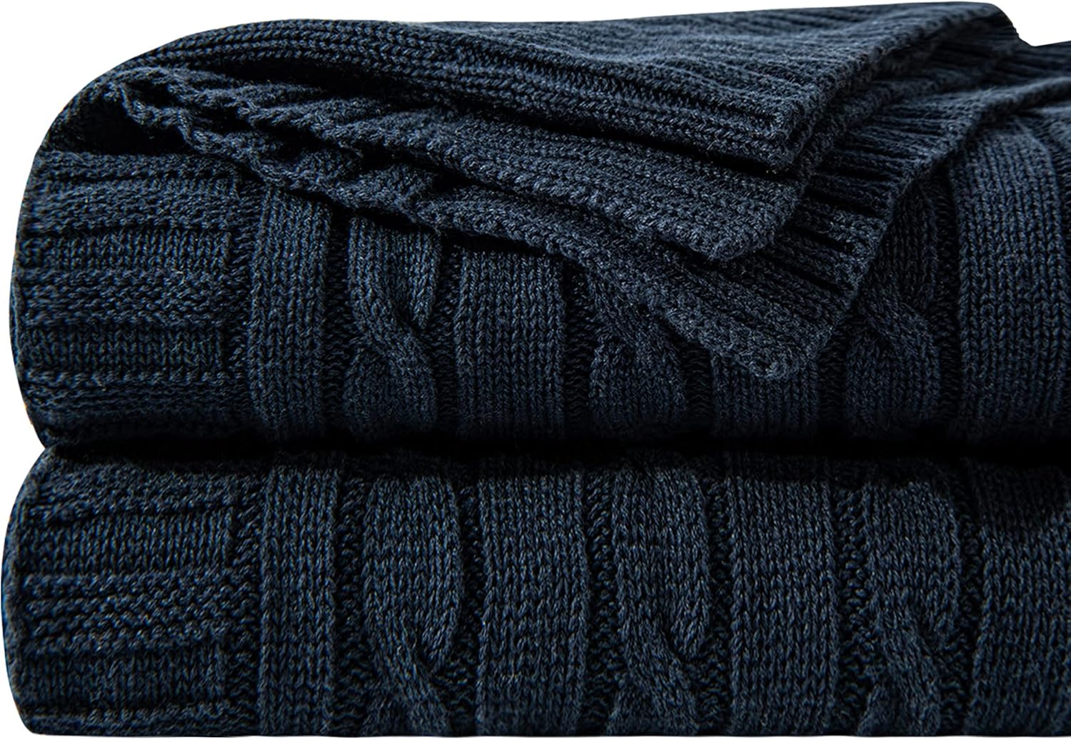 NTBAY 100% Pure Cotton Cable Knit Throw Blanket, Super Soft Warm 51×67 Knitted Throw Blanket for Couch, Sofa, Chair, Bed – Extra Cozy, Machine Washable, Comfortable Home Decor, Navy