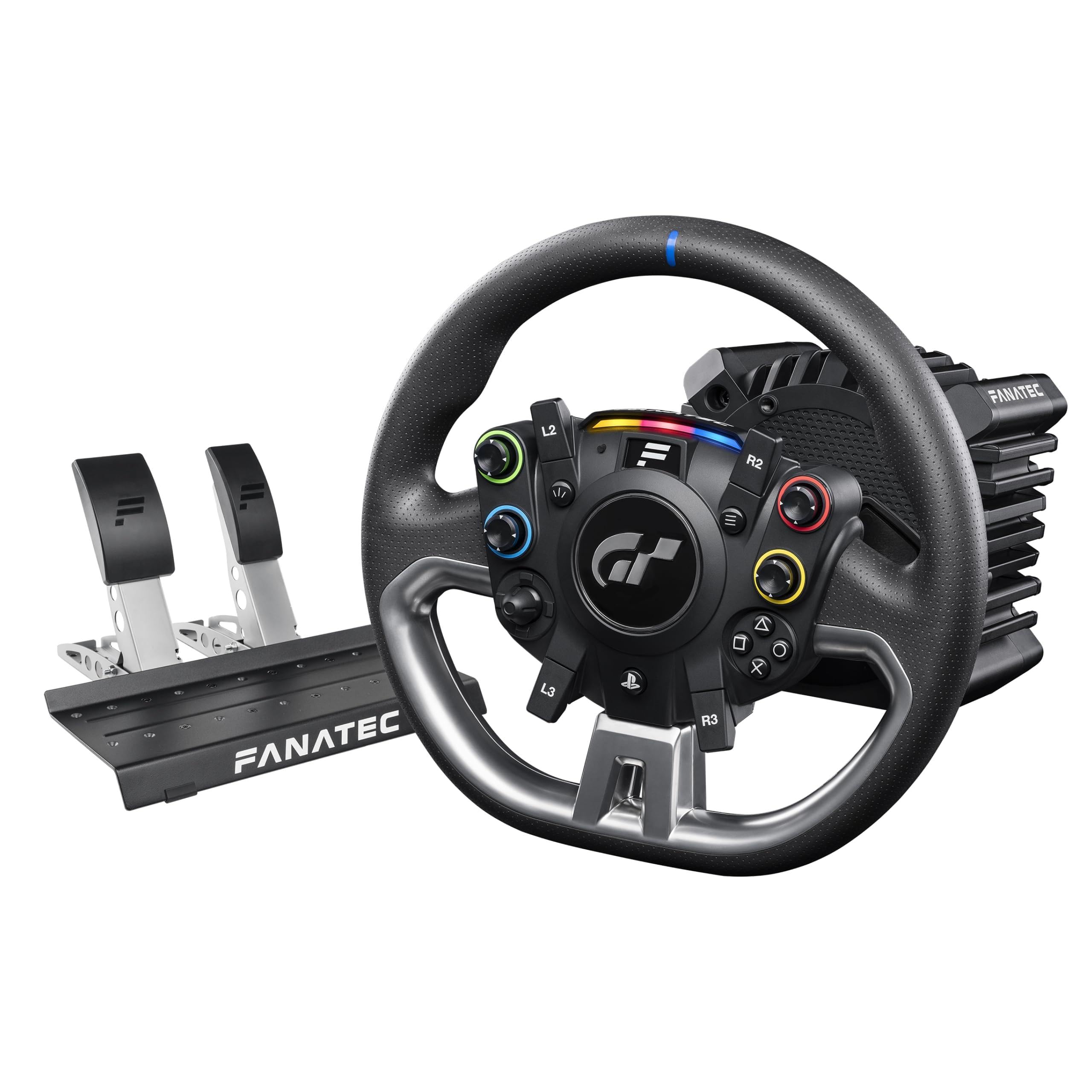 FANATEC Sim Racing Gran Turismo DD Pro – oficjalnie licencjonowany system napędu bezpośredniego 5 Nm, z kołem, podstawą i pedałami – PC, PS5, PS4