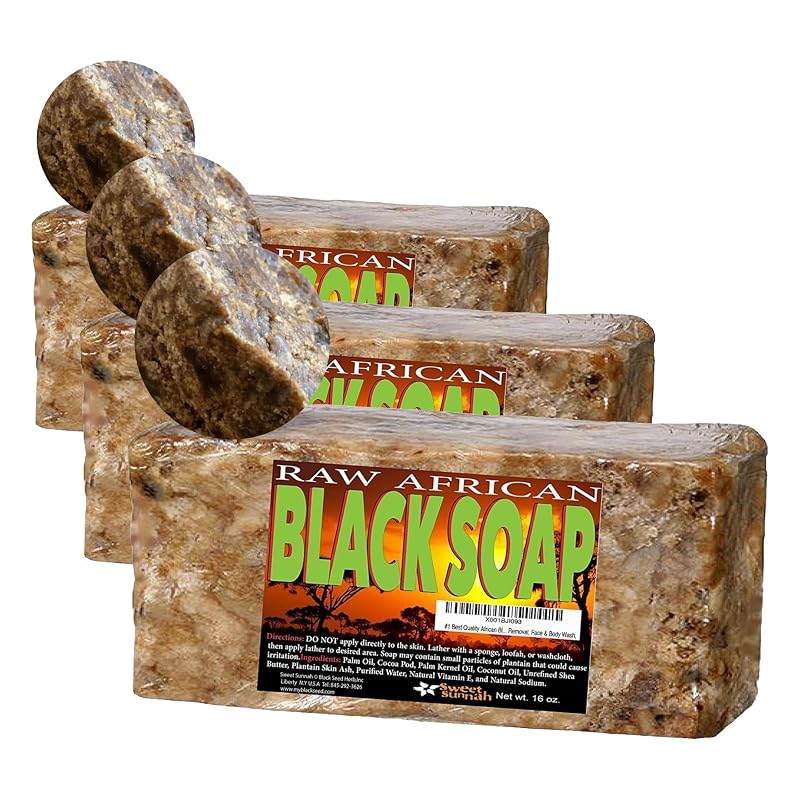 Sabonete Africano Preto Bruto SWEET SUNNAH BLACK SEED, YOURS TO DISCOVER com manteiga de karité, 3 unidades