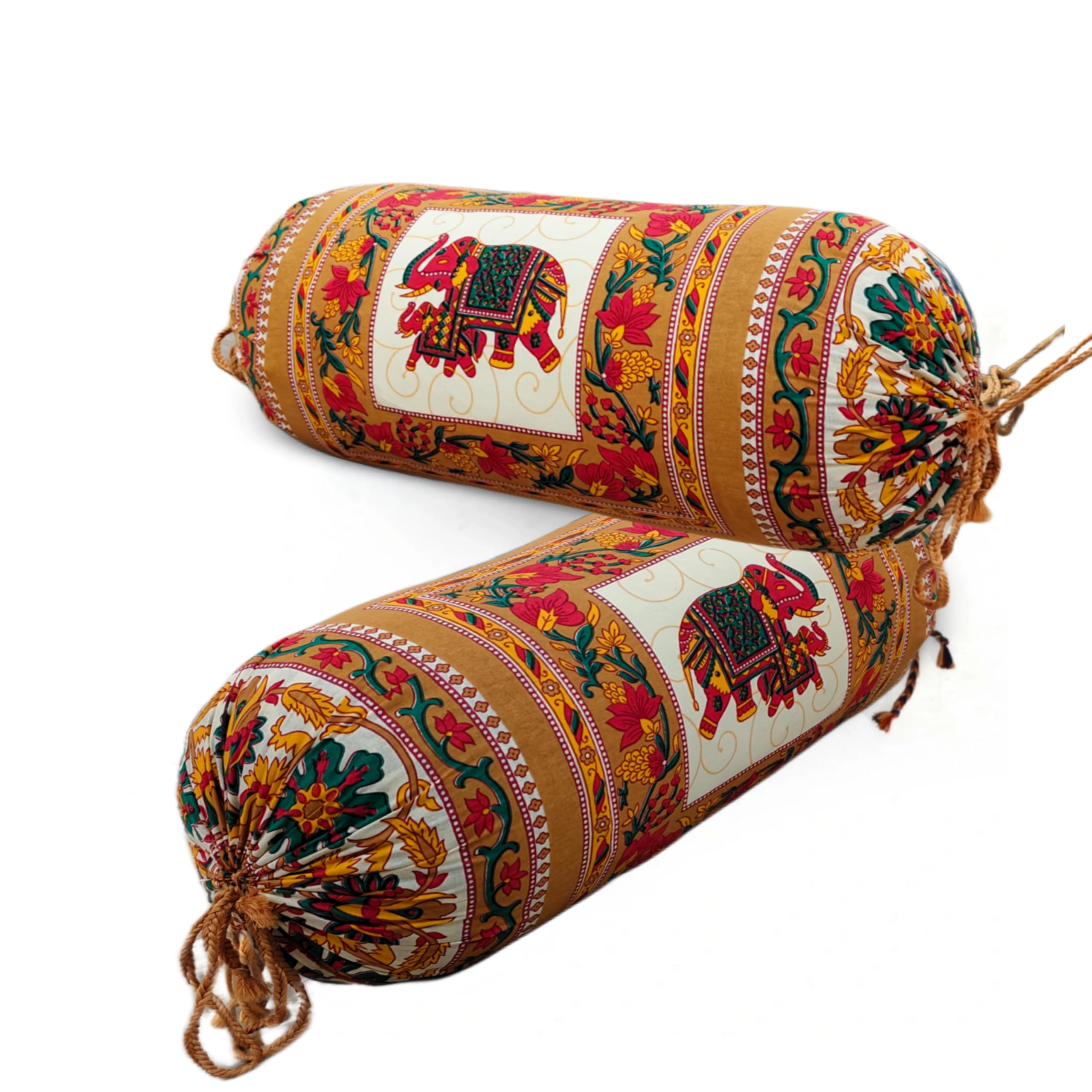 GTX Decorative Famous Jaipur Sanganeri Print Cotton Hand Block Printed Bolster Cover | Booster Cover with Drawstring | Round Long Pillow Cover for Bed | Dewan Pillow Cover Set 16 X 32 | Set of 2-image-33