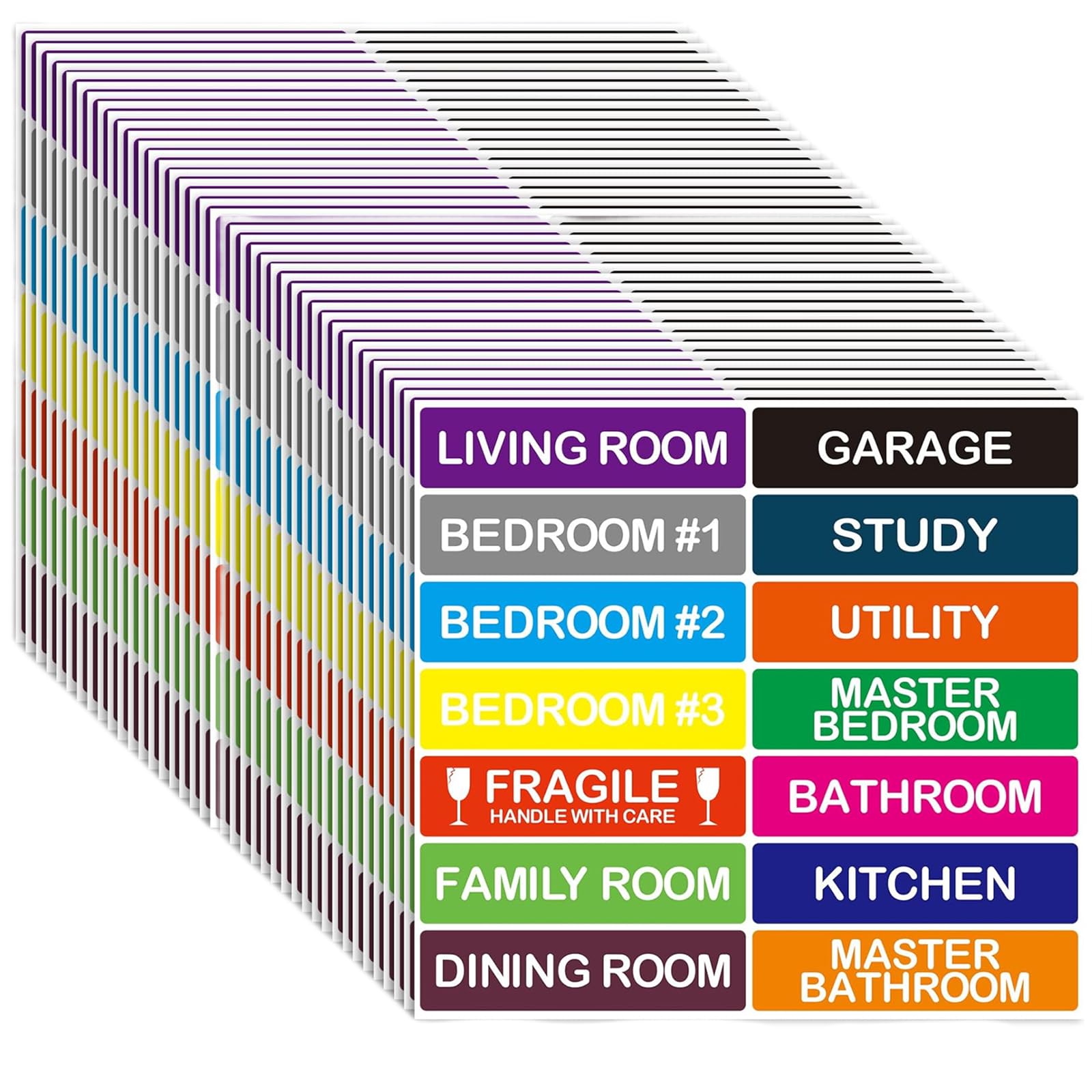 420 Pcs Large Home Moving Labels for Boxes, Packing Labels for Moving House, 14 Different Color Coded Stickers Move Fragile Sticker for Packing Boxes(25x101mm)