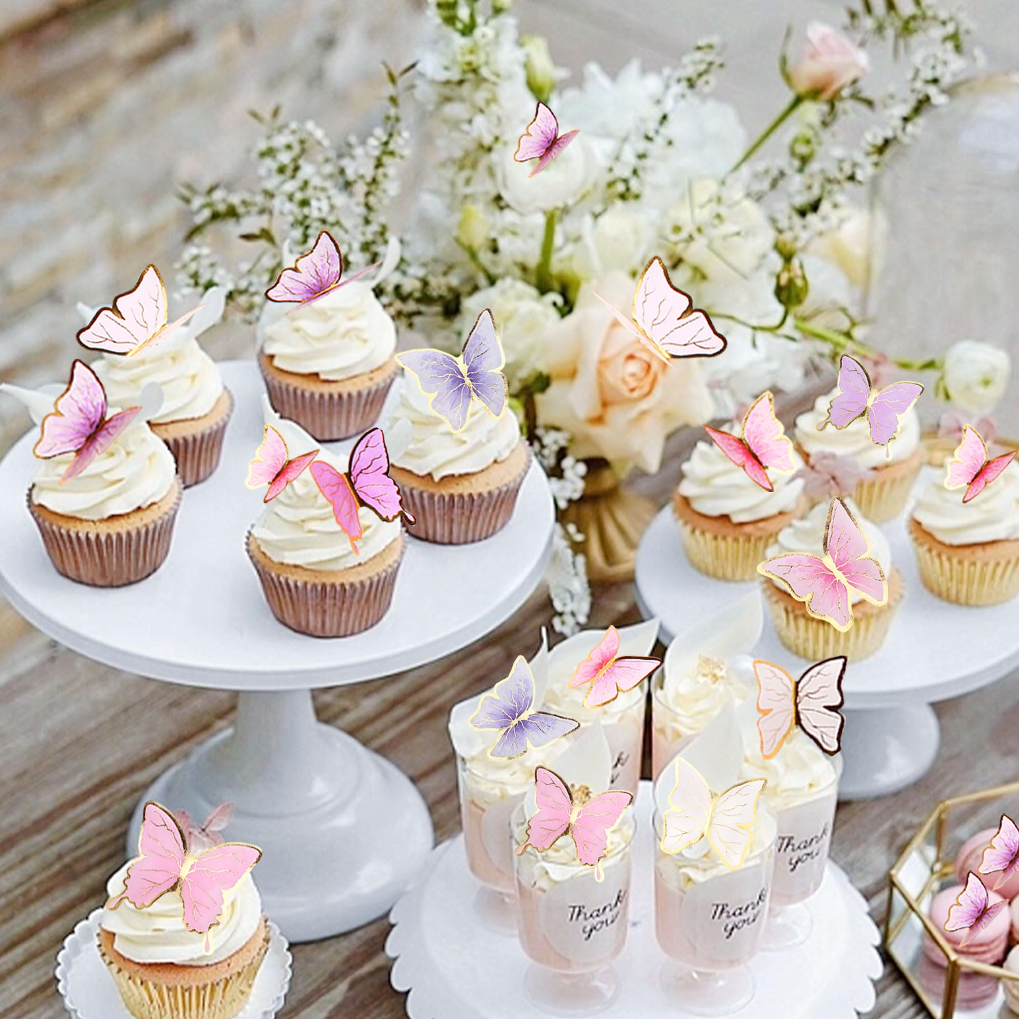 Doppelseitiger Kuchenaufsatz „It’s A Girl“ Mit Schmetterlingen – Rotgold, Für Babyparty, Inkl. 16 Rosa Schmetterlinge