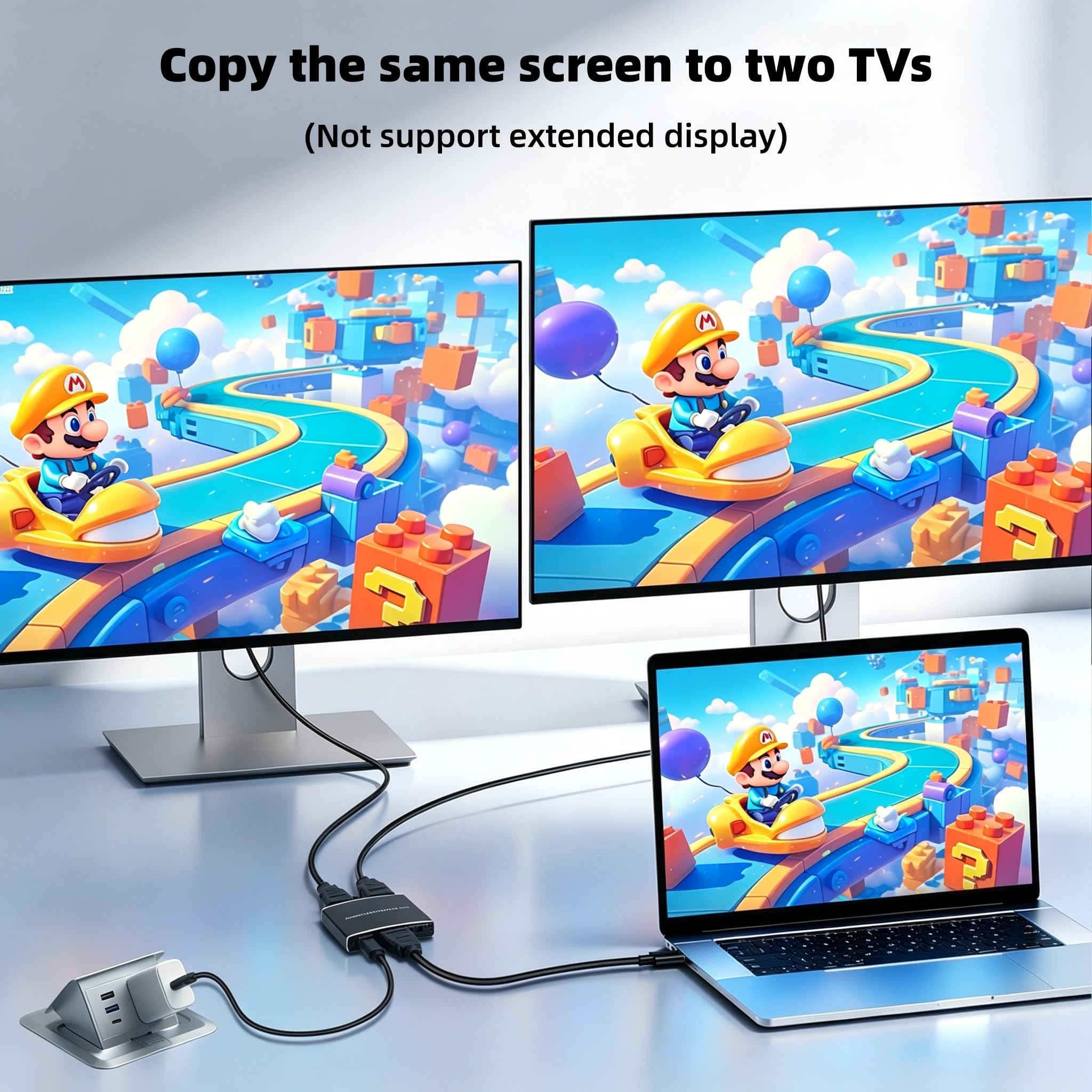 Splitter HDMI 1 in 2 Out, 4K @ 60Hz 1 x 2 HDMI Splitter supporta 3D e 1080P @ 60Hz, duplicate/mirroring da una sorgente a due display, splitter ultra HD ad alta velocità per PC, laptop, B0X, PS5, Roku