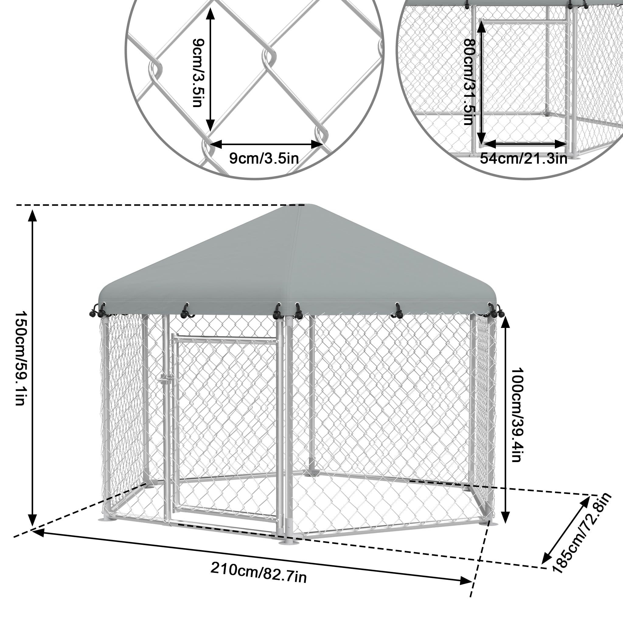 UISEBRT Hundezwinger Hundehütte Outdoor Hundehaus 210x185x150 cm UV- & Wasserdicht Hundekäfig mit Dach aus 420D Oxford-Gewebe Welpenlaufstall Verschließbares Riegelsystem und Sicheres Design