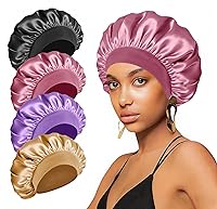 Vista 12 de 4 gorros de seda para dormir, gorro de satén para mujeres negras, hombres y mujeres para cabello rizado, gorro de ducha elástico con estampado