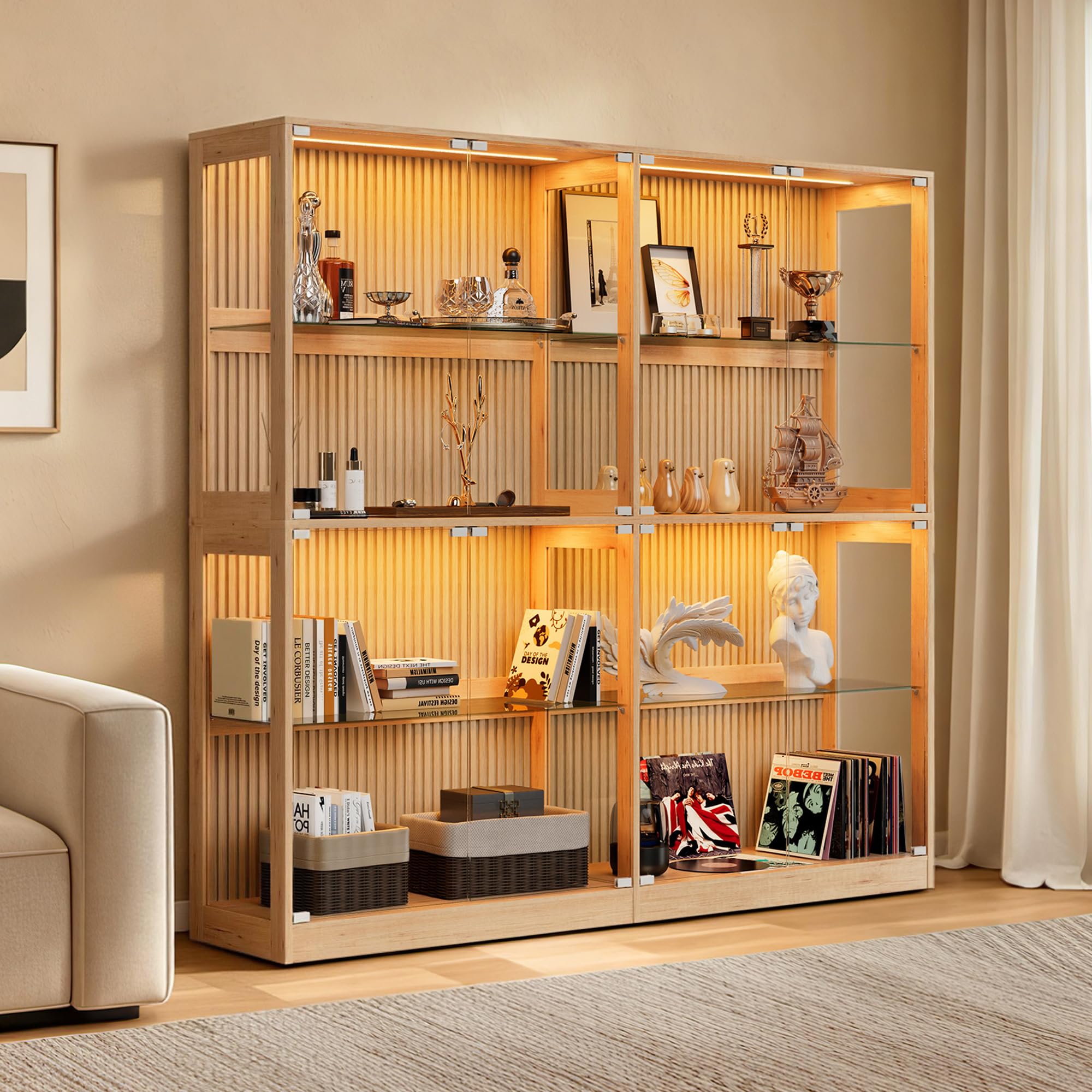 AMERLIFE 75-Inch RGB Display Cabinet with Glass Shelves