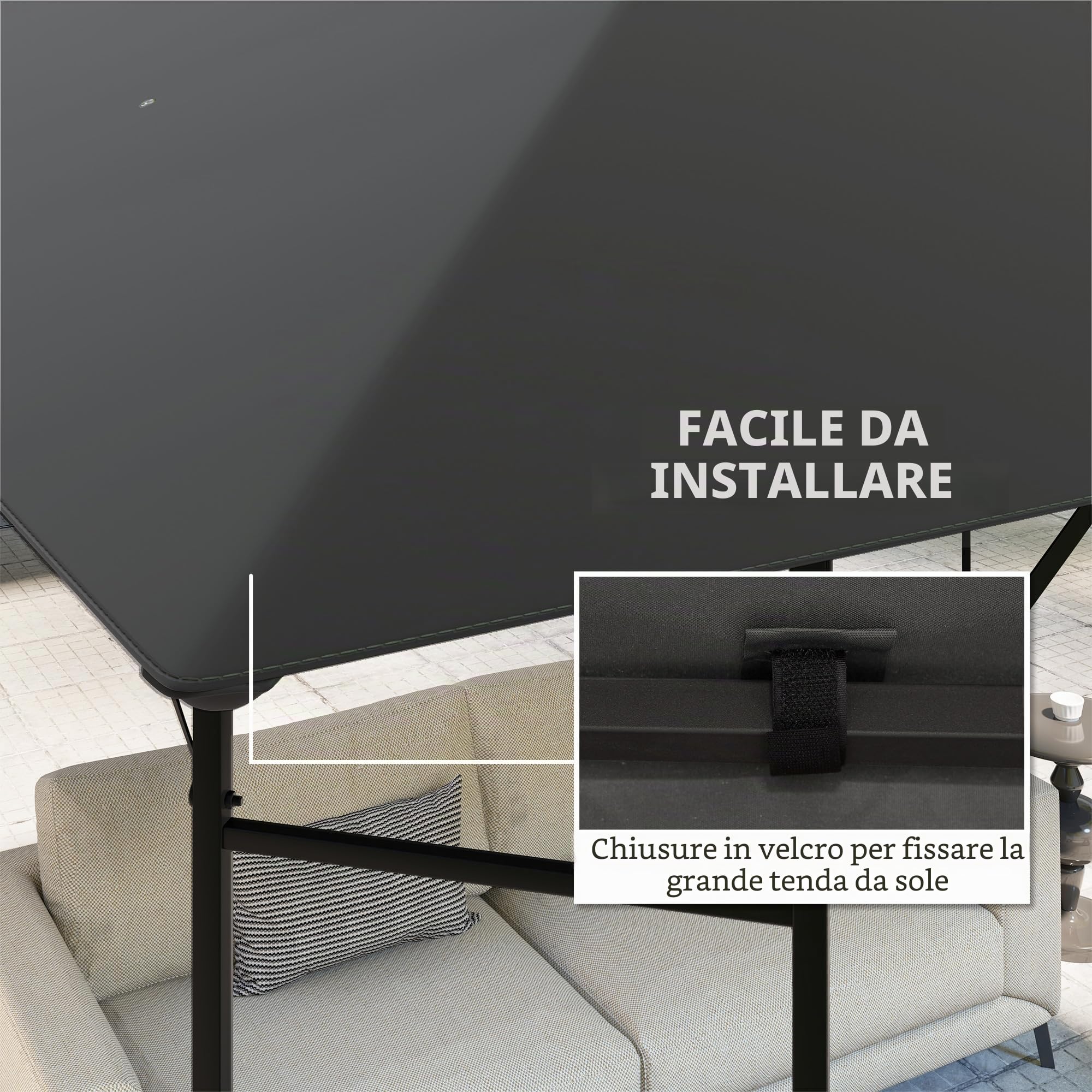 Outsunny Tettoia di ricambio per gazebo 3 x 3 m idrorepellente Tettoia per gazebo UPF30+ Rivestimento di ricambio per gazebo da giardino Ricambi in tessuto Oxford, 370 g/m², grigio | TETTO GAZEBO RICAMBIO PER GAZEBO GIARDINO RICAMBI IN TESSUTO OXFORD 370g