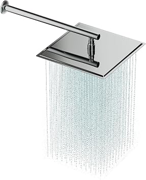 Aqua Bagno Mega Kare Tepe duşu 30x30 cm, Duvardan Duş kolu 42,5 cm. Paslanmaz Krom - 2 Parça Set