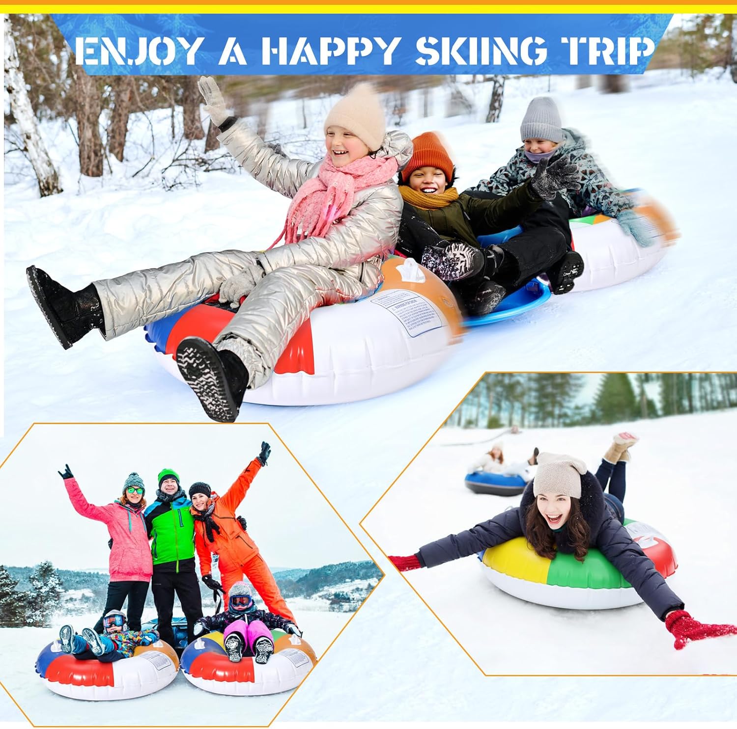 Soulchen Inflatable Snow Tube 36" Snow Sled for Kids Heavy Duty Thickened Bottom Sled for Winter with Sturdy Handles Durable Winter Toys for Outdoor Sledding Tube