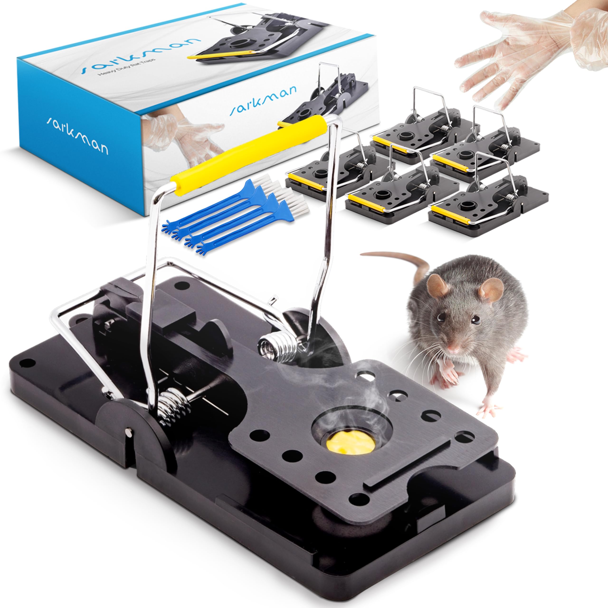 6x Extra Large Rat Traps That Kill Instantly - Heavy Duty Rat Trap for Indoors & Outdoors | Full Pest Control Kit with Reusable Snap Trap, Gloves & Cleaning Brush