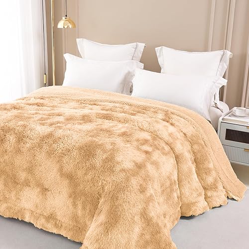 Miniatura 3 de Exclusivo Mezcla Manta de cama de piel sintética de tamaño individual, súper suave, mullida y afelpada reversible, manta de forro polar Sherpa y