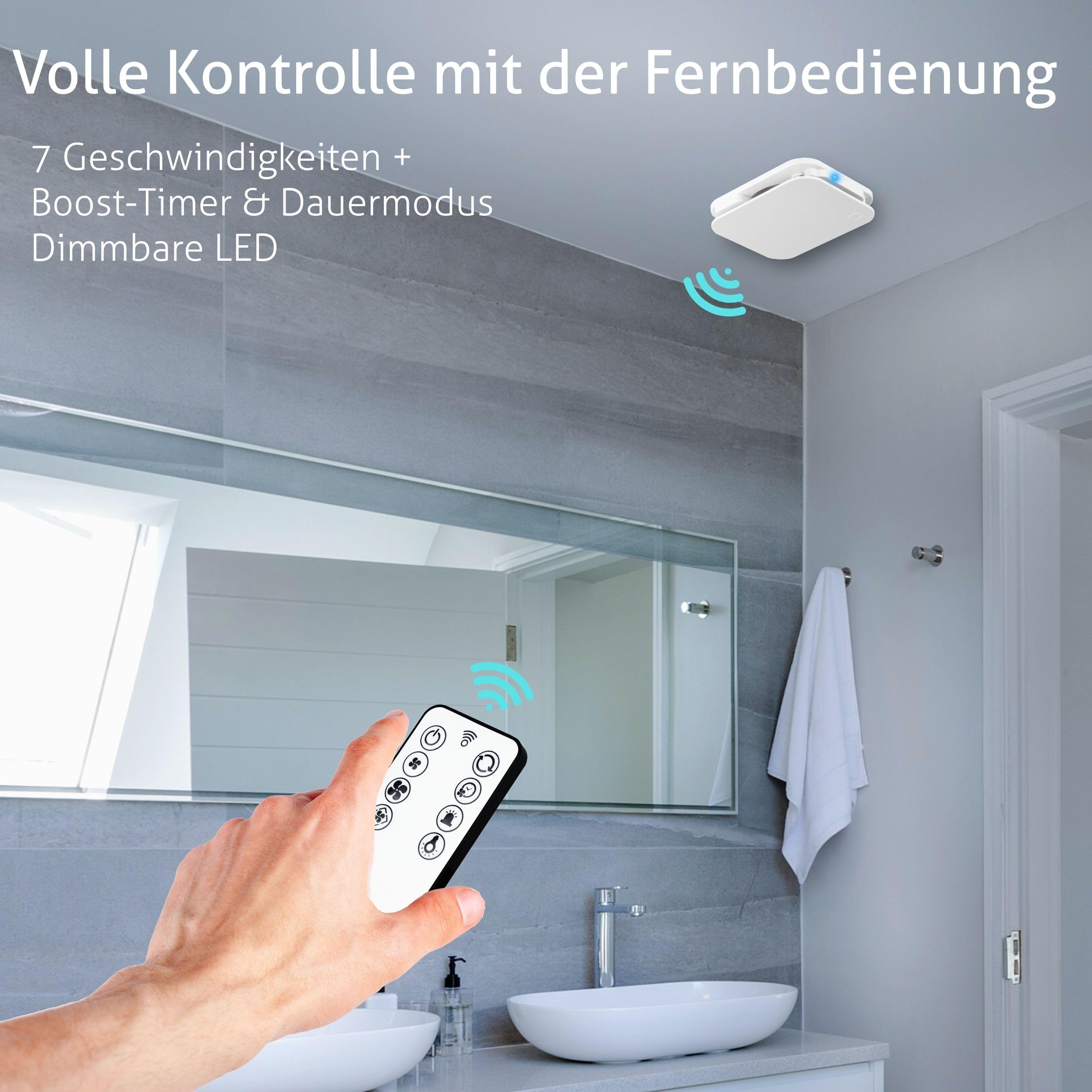 Turbionaire Trend Plus 100 WM 100 mm Leise Badlüfter, Fernbedienung, Multifunktion, 7 Geschwindigkeiten + Boost, 22dB, Rückstauklappe, Timer, Energiesparend 5,7 W, 3 Jahre Garantie