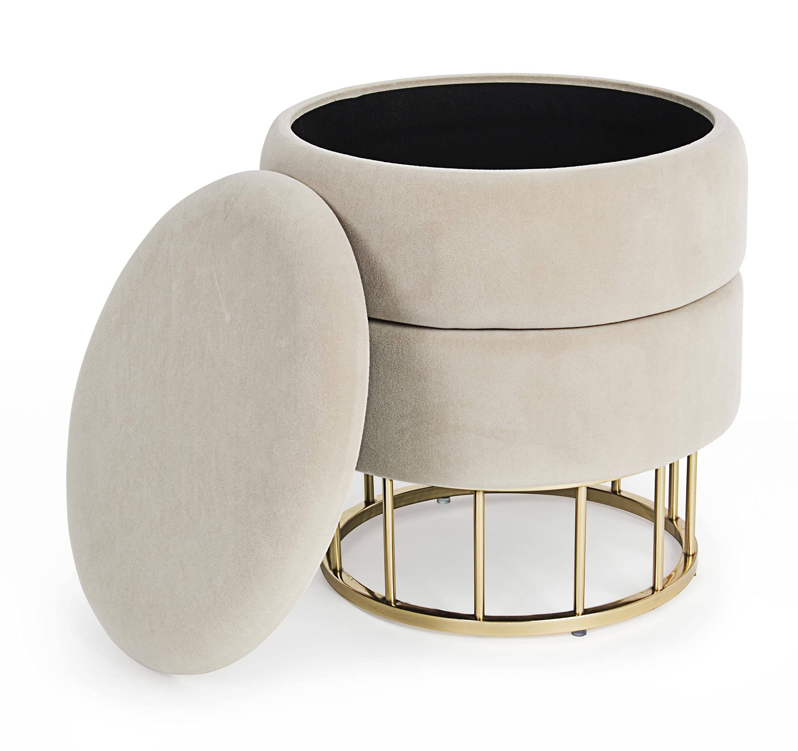 KONTE.DESIGN Pouf contenitore PAVLINA , tessuto effetto velluto Beige
