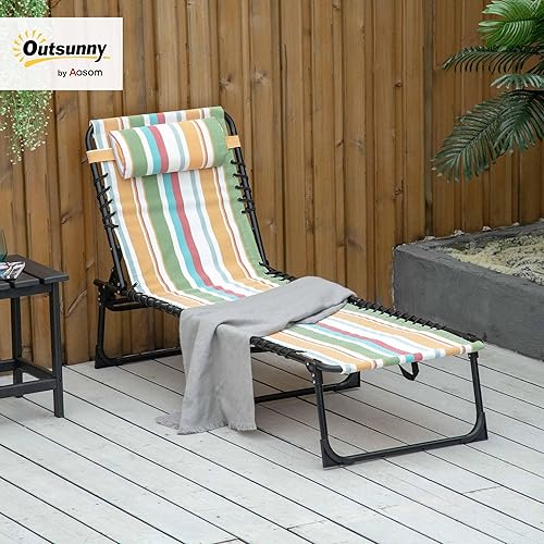 Vista 92 de Outsunny Tumbona plegable, silla de bronceado para patio, tumbona para exteriores con respaldo reclinable de 4 posiciones, asiento de malla Blanco