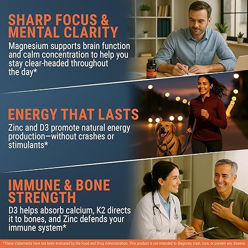 Miniatura 5 de Glicinato de magnesio 1500 mg con vitamina D3 K2 + zinc y calcio  D3 10,000 UI  K2 200mcg  Calcio 50 mg  Zinc 50 mg  Apoyo óseo, muscular e