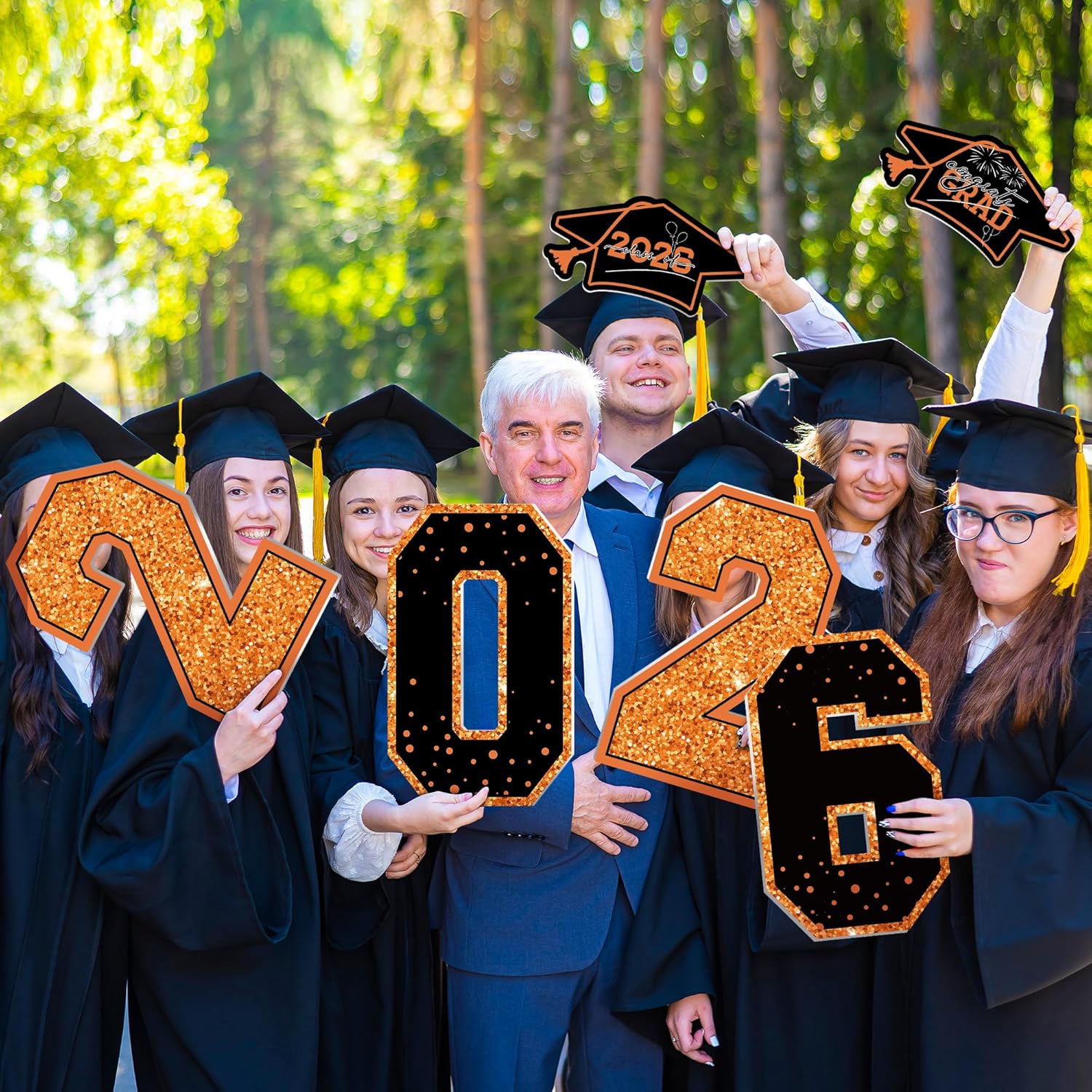 Graduation Yard Sign, 14 PCS Orange Large Congrats Grad Lawn Stakes, Class of 2026 Yard Signs with Stakes, Graduation Party Decorations Outdoor, Graduation Yard Decor for College High School