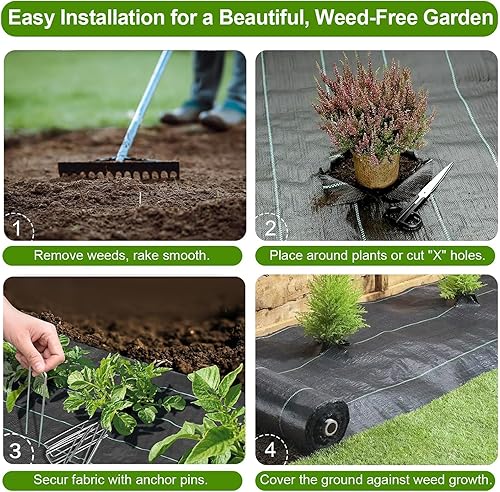 Miniatura 4 de Tela de barrera contra malezas de 6 x 50 pies, bloque de tela para cubierta del suelo, tapete de tela de jardinería, fieltro negro resistente de