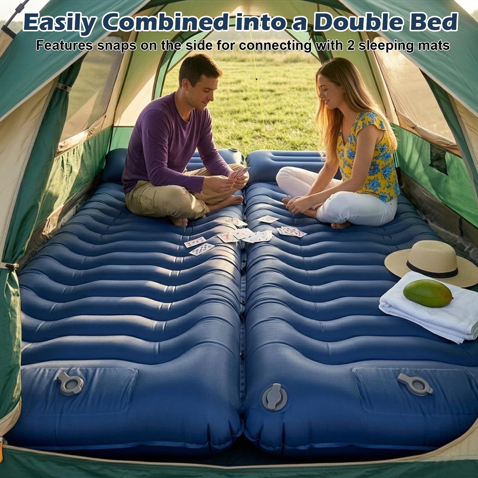 Colchoneta autoinflable para exteriores, 14 cm, colchón de aire grueso, colchoneta para acampar con almohada, plegable, esterilla de camping compacta, para senderismo, viajes, playa, 192 x 68 x