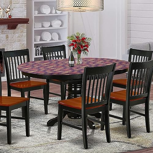 Miniatura 2 de Mantel ovalado ajustable de poliéster elástico, estampado de motivos circulares pastel dibujados a mano, para comedor, cocina, decoración de mesa,