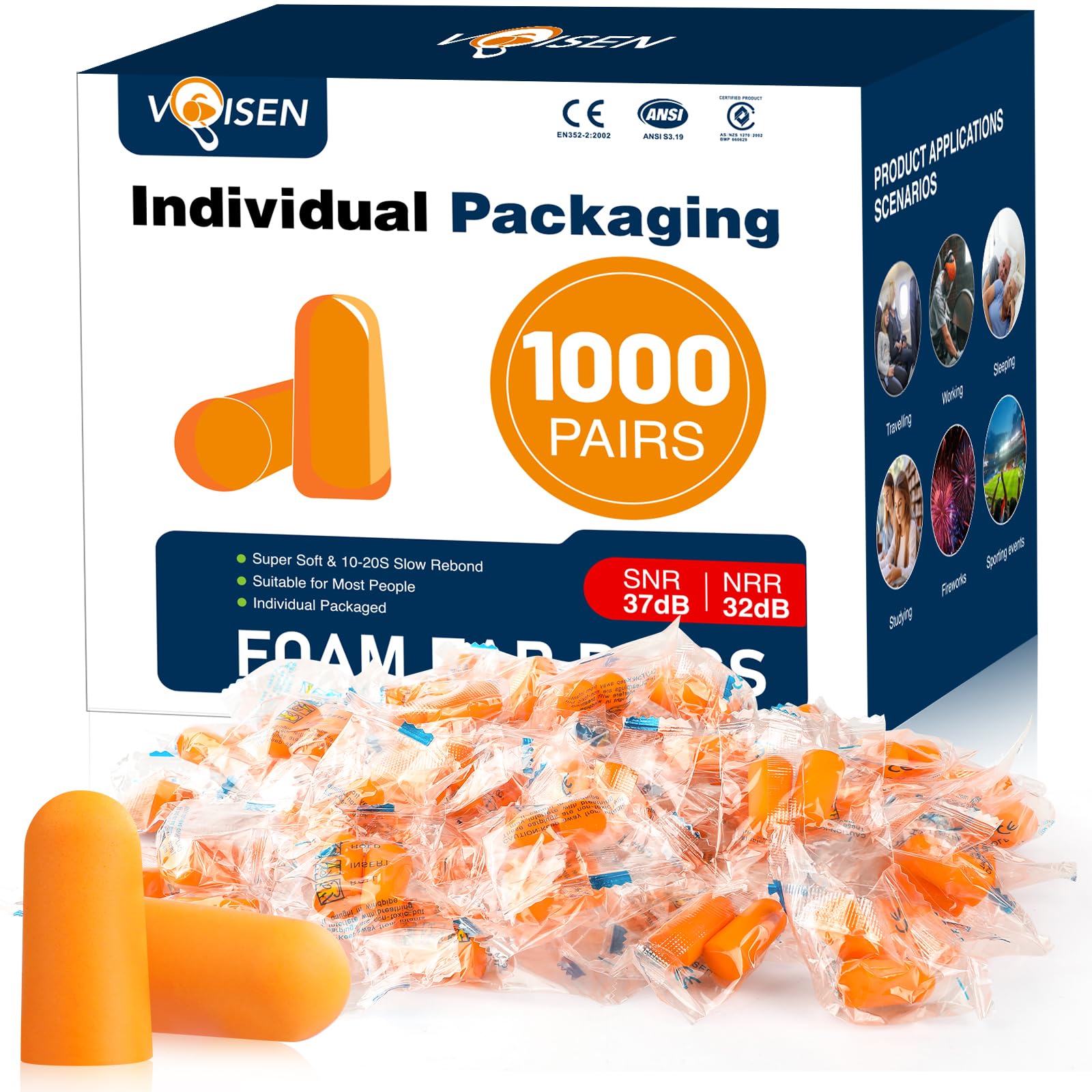 VOISEN Ear Plug,1000 Pairs Ear Plugs for Sleeping