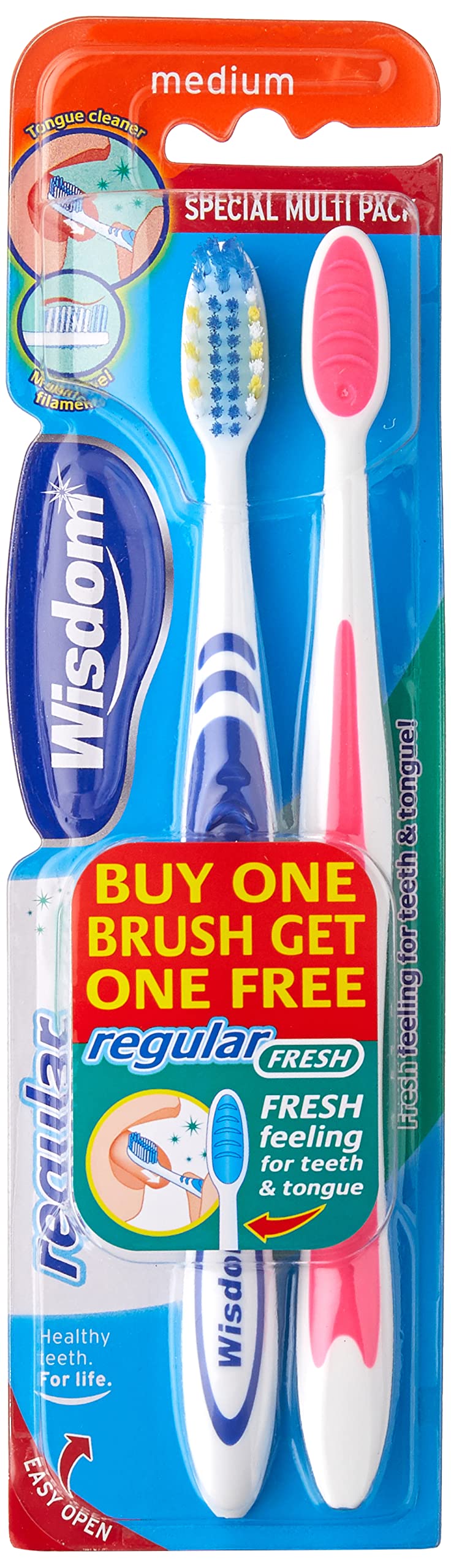 WISDOMRegular Fresh Medium Toothbrush x 2