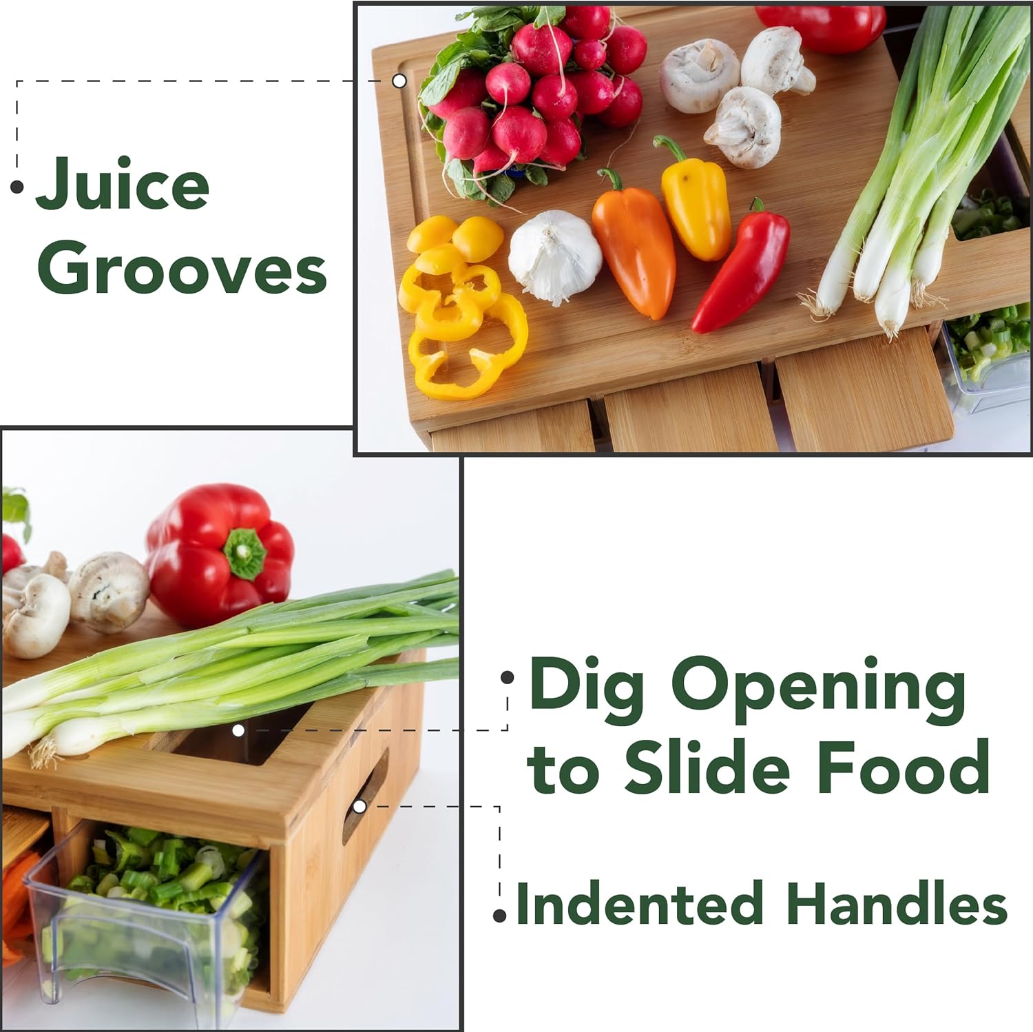 BAMBOO LAND- Large Bamboo Cutting Board with Containers, Food Prep Station, Cutting Board with Storage