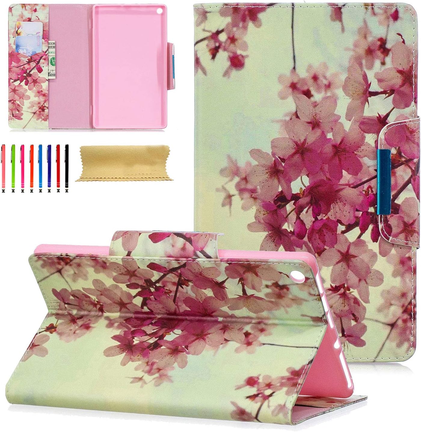 UGOcase All-New Fire HD 10 Case (10.1" Display, 7th/5th Generation, 2017/2015 Model), Slim Fit Stand Folio Smart Cover Auto Sleep Wake Protective Case for Amazon Kindle Fire HD 10, Oriental Cherry