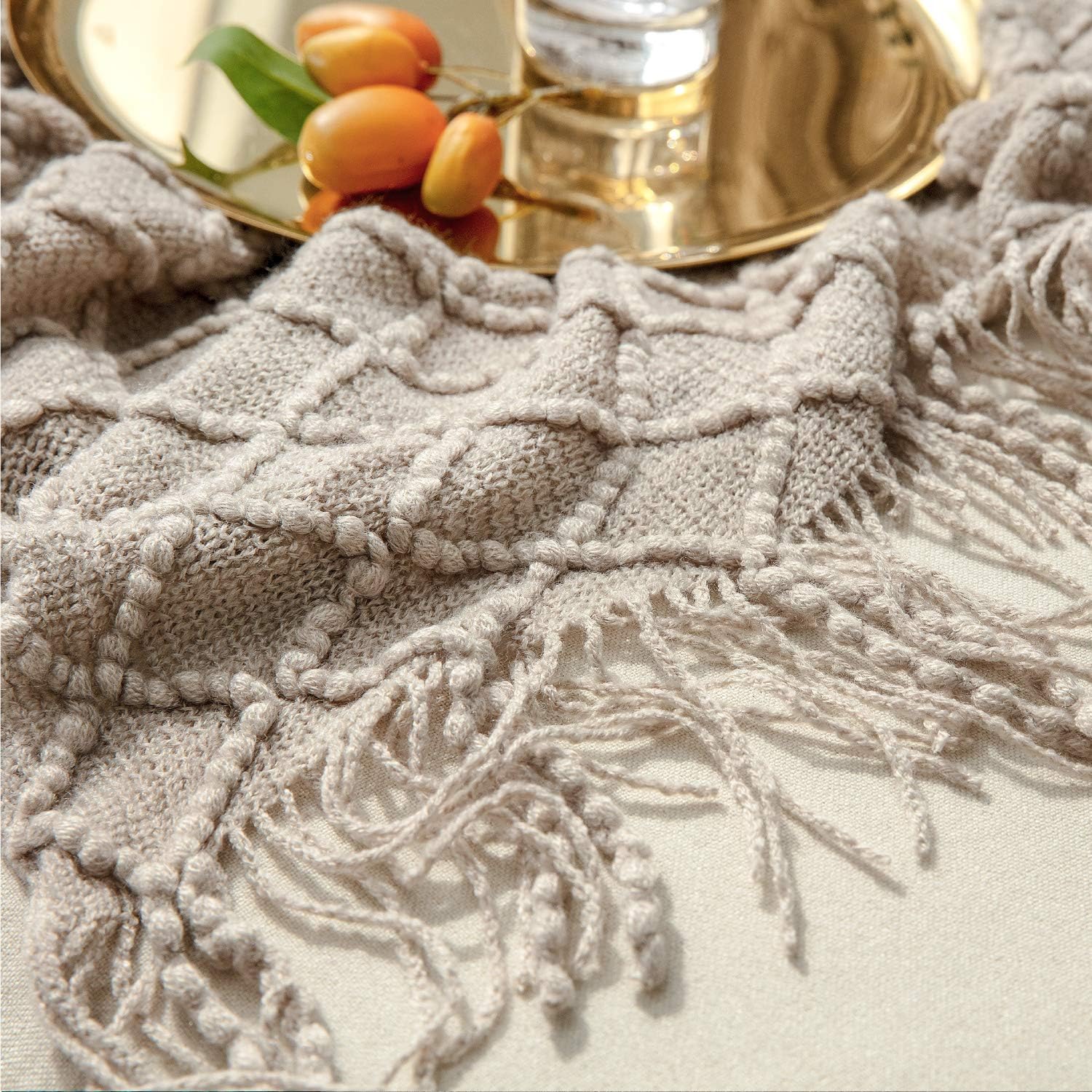 Bedsure Throw Blanket for Couch 50 x 60 inches - Knit Woven Summer Blankets, Cozy Lightweight Decorative Throw for Sofa, Bed and Living Room - All Seasons Suitable for Women, Men and Kids (Beige) : Home & Kitchen