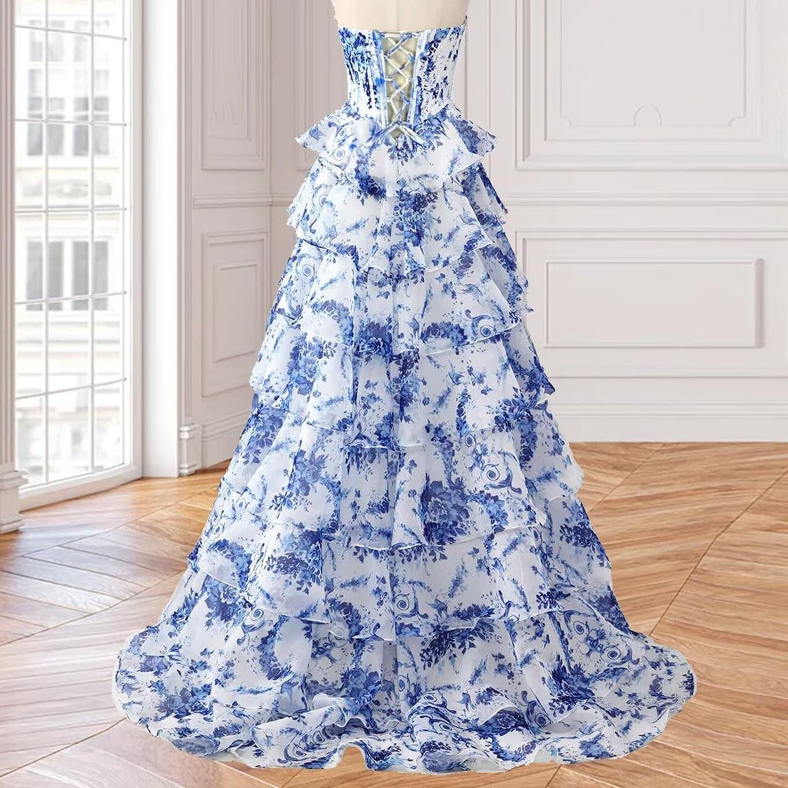 Vestiti Ragazza Eleganti da Cerimonia, da Ballo Senza Spalline con Corsetto, in Chiffon, A Strati, da Sera Formali con Spacco, Abbigliamento Primavera, Sexy, Curvy, Damigella Bambina