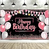 Vista 12 de Tatuo Decoraciones de Feliz Cumpleaños Telón de Fondo Pancarta, Cartel de Fondo de Cumpleaños con Purpurina Suministros de Fiesta Fondo de Fotos