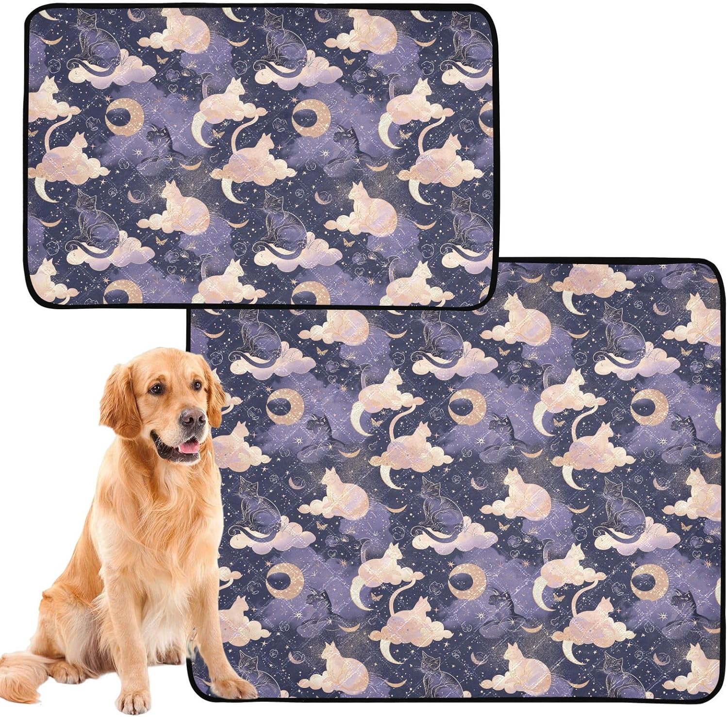 Cat Cloud Starry Sky Pet Mat Reusable Feeding Mats for Food and Water Non-Slip Pee Pads for Dogs Cats 2 Packs