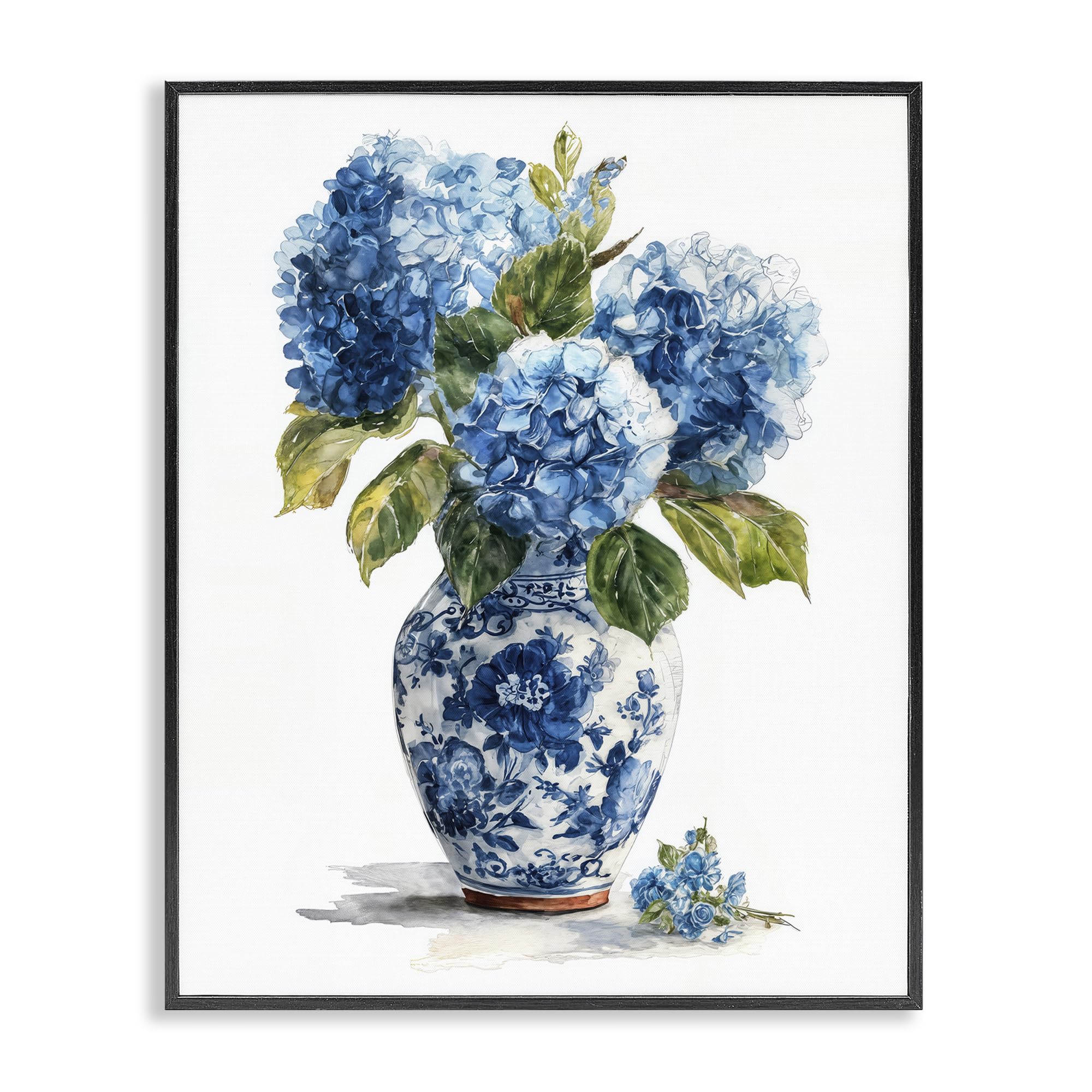 Stupell Industries Porcelain Vase Hydrangea Bouquet 'Porcelain Vase With Hydrangea Bouquet', Framed Giclee Art, Black, 24 X 30 Inches, Easy To Hang And Sturdy, Made In Usa, By Imagine It Images